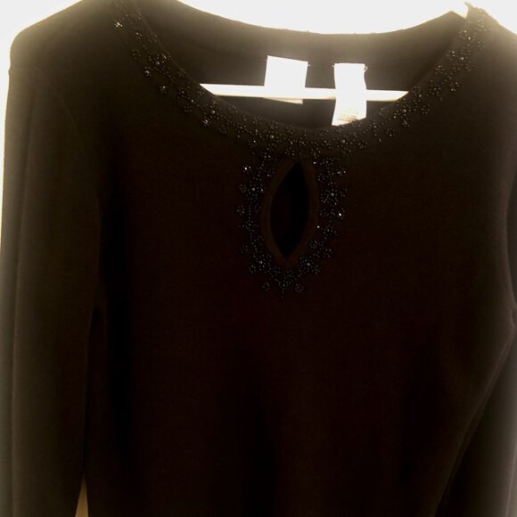 Beaded trimmed black dressy sweater by Emma James, Size M - Picture 6 of 6